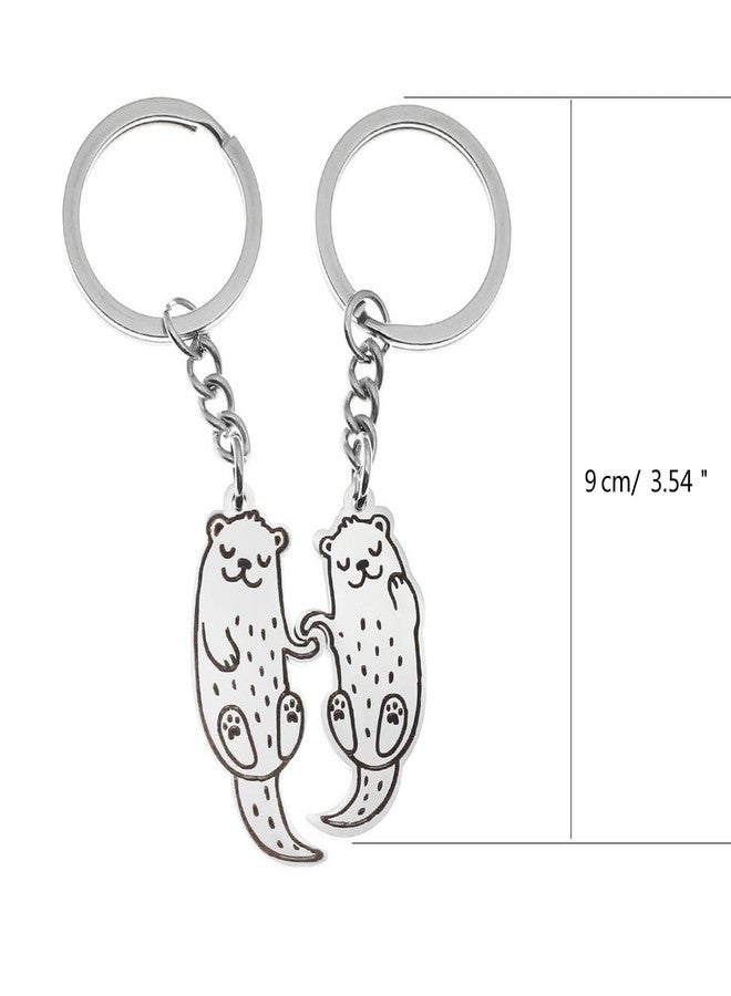 Saccgt 2 Pack Cute Animal Keychain Set Car Keychain Otters Key Holder Stainless Steel Bag Pendant Gift for and Couples Stainless Steel, As Pic Shows - Image 3